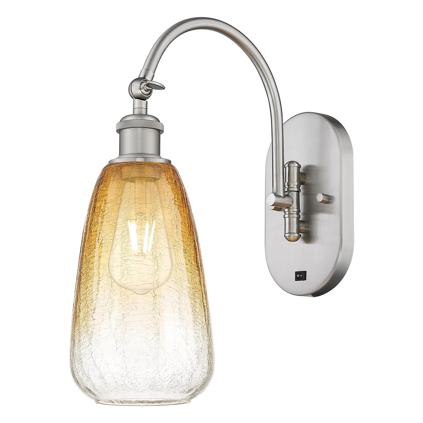 Innovations Brookhaven Almond 6in 1-Light Wall Sconce | Industrial Brushed Satin Nickel and Amber Glass | Hallway & Bedroom | Model 918-1W-SN-G480-6AM