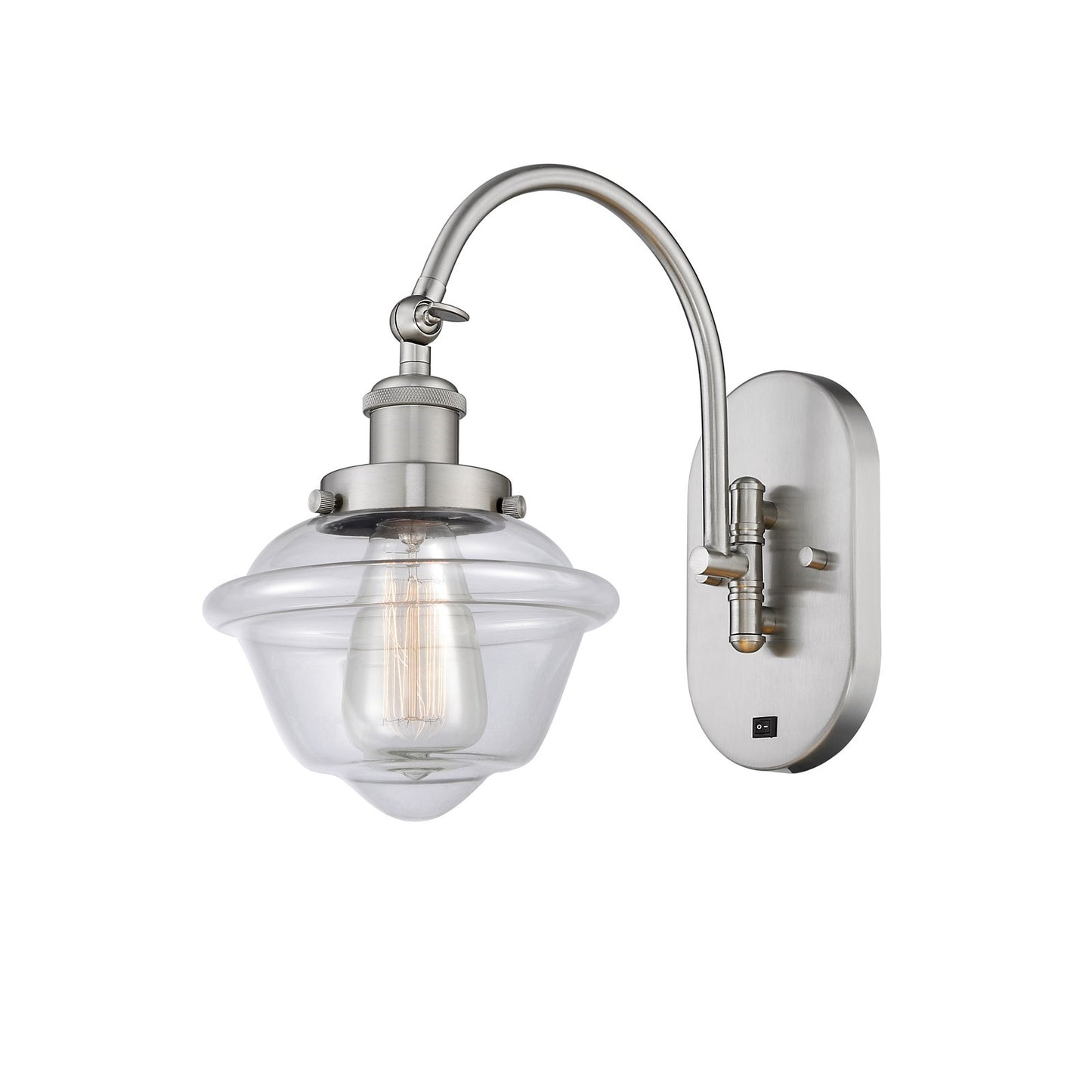 Innovations Oxford 8in 1-Light Swing Arm Wall Sconce | Traditional Brushed Satin Nickel and Clear Glass | Bedroom & Living Room | Model 918-1W-SN-G532-LED