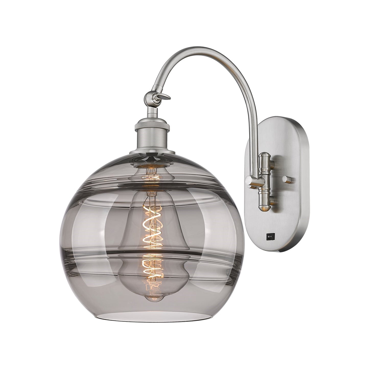 Innovations Rochester 10in 1-Light Wall Sconce | Industrial Brushed Satin Nickel and Light Smoke Glass | Living Room & Hallway | Model 918-1W-SN-G556-10SM