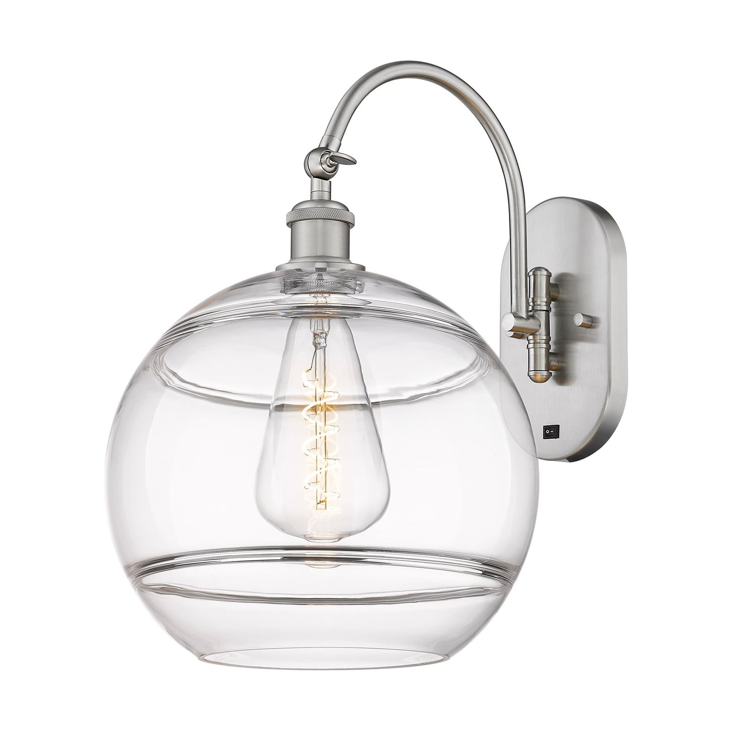 Innovations Rochester 12in 1-Light Wall Sconce | Industrial Brushed Satin Nickel and Clear Glass | Bedroom & Hallway Accent | Model 918-1W-SN-G556-12CL