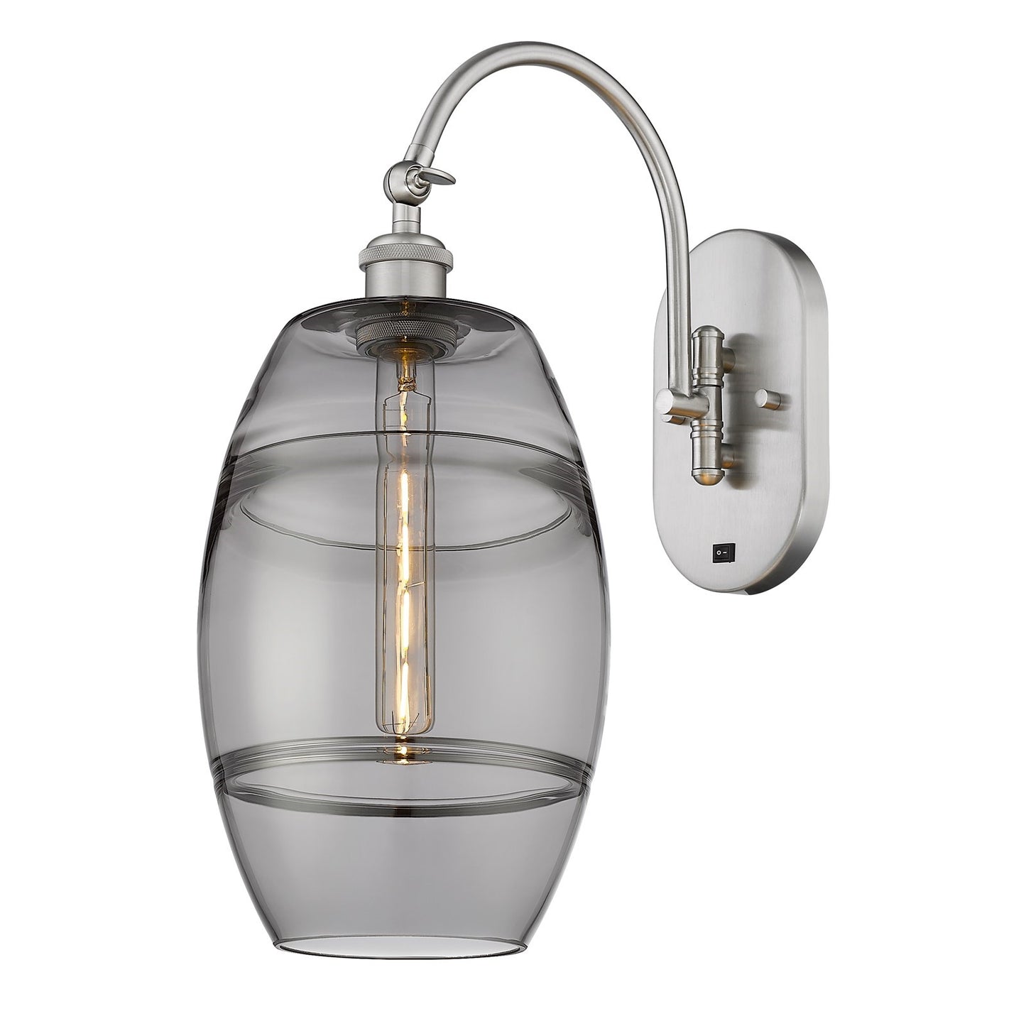 Innovations Vaz 8in 1-Light Wall Sconce | Industrial Brushed Satin Nickel and Light Smoke Glass | Hallway & Bedroom Accent | Model 918-1W-SN-G557-8SM