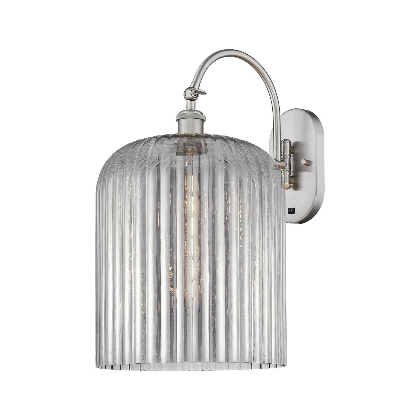 Innovations Bridal Veil 12in 1-Light Wall Sconce | Industrial Brushed Satin Nickel and Light Smoke Ribbed Glass | Hallway & | Model 918-1W-SN-G559-12SM