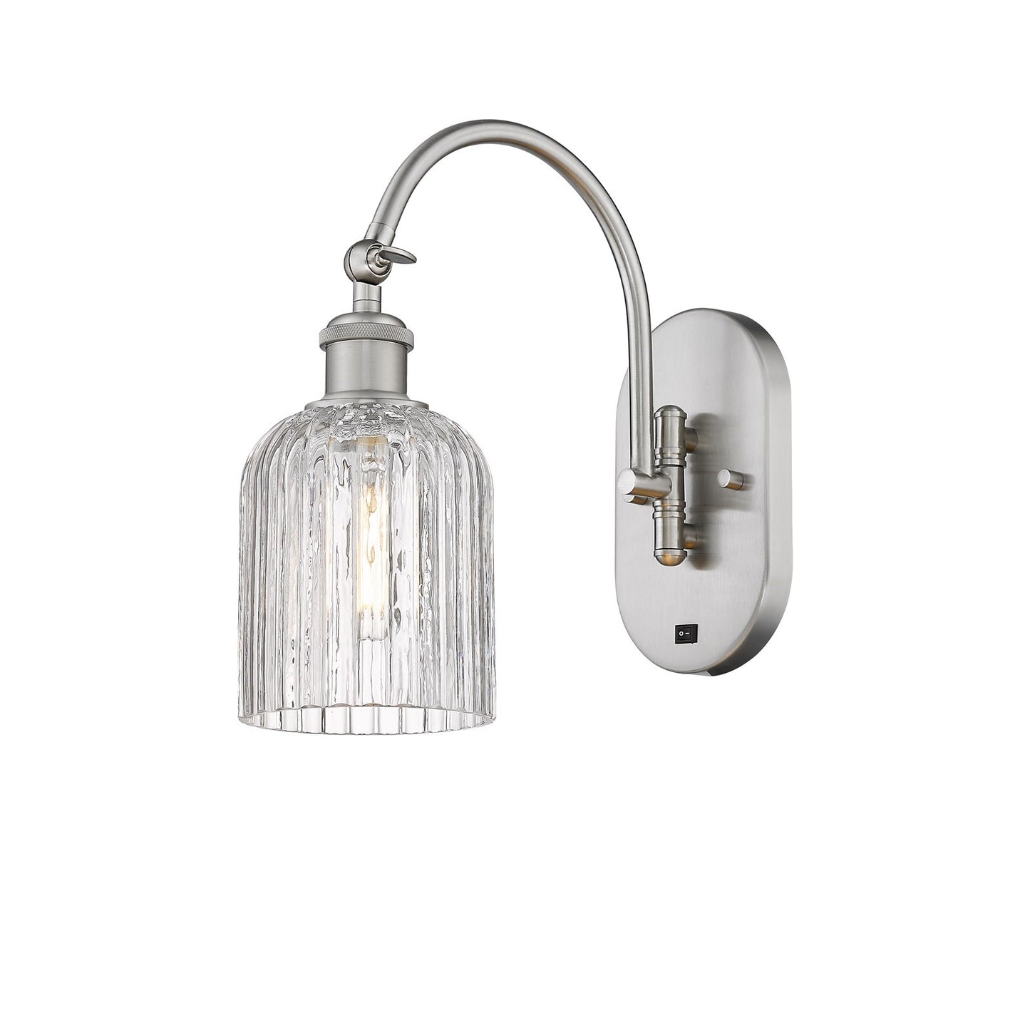 Innovations Bridal Veil 5in 1-Light Wall Sconce | Industrial Brushed Satin Nickel and Clear Ribbed Glass | Hallway & Bathroom | Model 918-1W-SN-G559-5CL