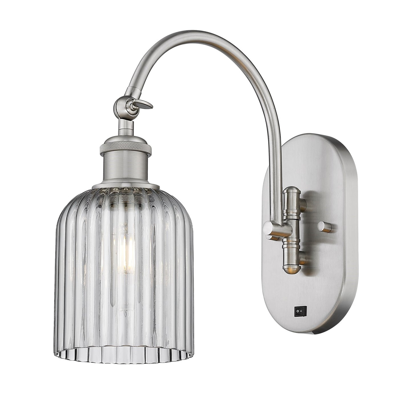 Innovations Bridal Veil 5in 1-Light Wall Sconce | Industrial Brushed Satin Nickel and Light Smoke Ribbed Glass | Hallway & | Model 918-1W-SN-G559-5SM