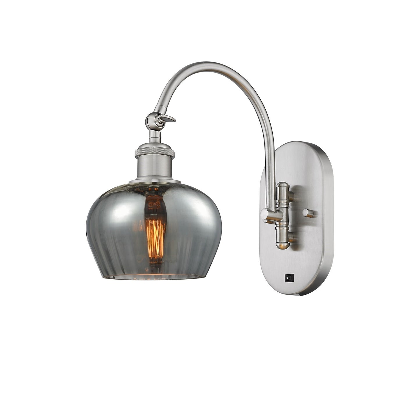 Innovations Fenton 11.5in 1-Light Wall Sconce | Industrial Brushed Satin Nickel Steel and Cast Brass with Light Smoke Ribbed Glass | Model 918-1W-SN-G93