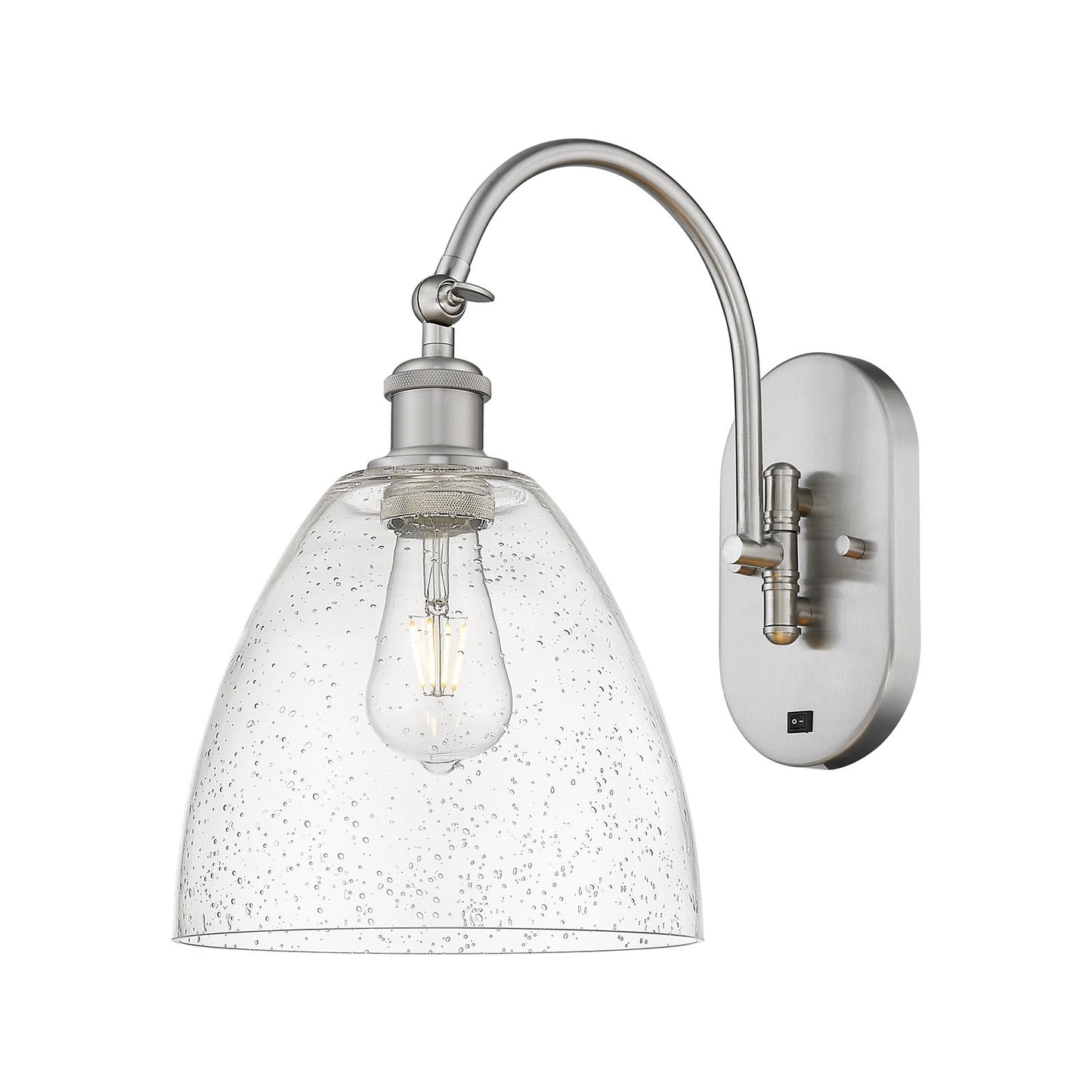 Innovations Bristol 9in 1-Light Wall Sconce | Industrial Brushed Satin Nickel Steel and Seedy Glass | Bedroom & Hallway Accent | Model 918-1W-SN-GBD-94