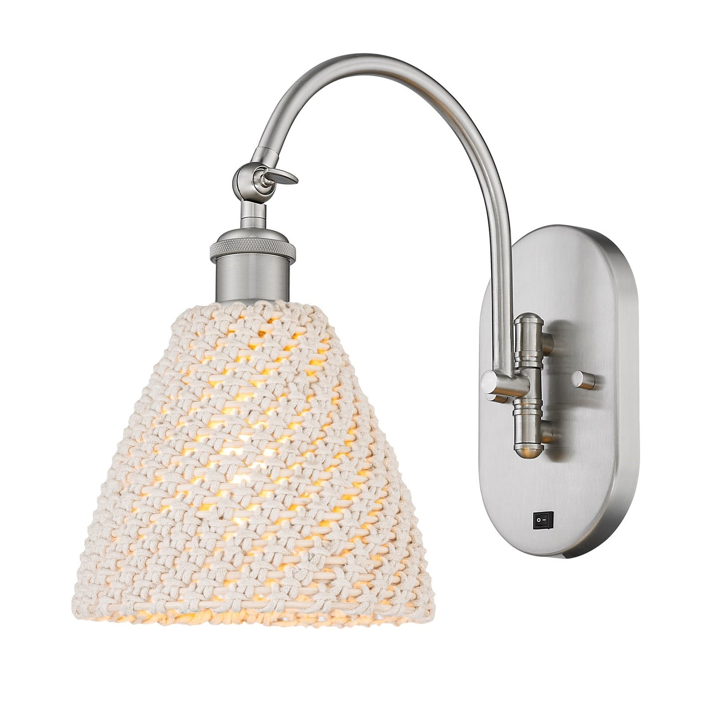 Innovations Bristol Natural 7.5in 1-Light Wall Sconce | Industrial Brushed Satin Nickel and Natural Fiber Shade | Hallway & | Model 918-1W-SN-NBD-75-NAT