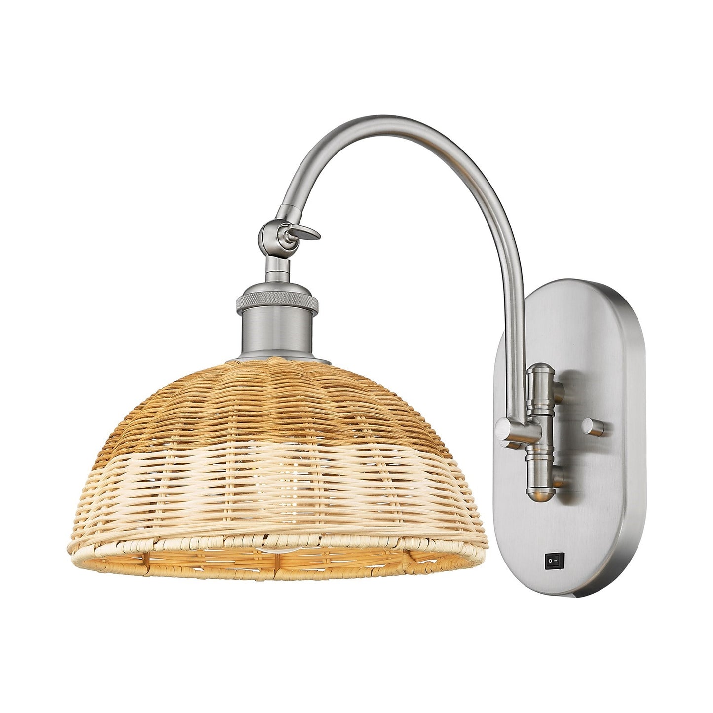 Innovations Bristol Natural II 9in 1-Light Wall Sconce | Industrial Brushed Satin Nickel Steel and Natural Fiber Shade | Model 918-1W-SN-NBD2-9-NAT