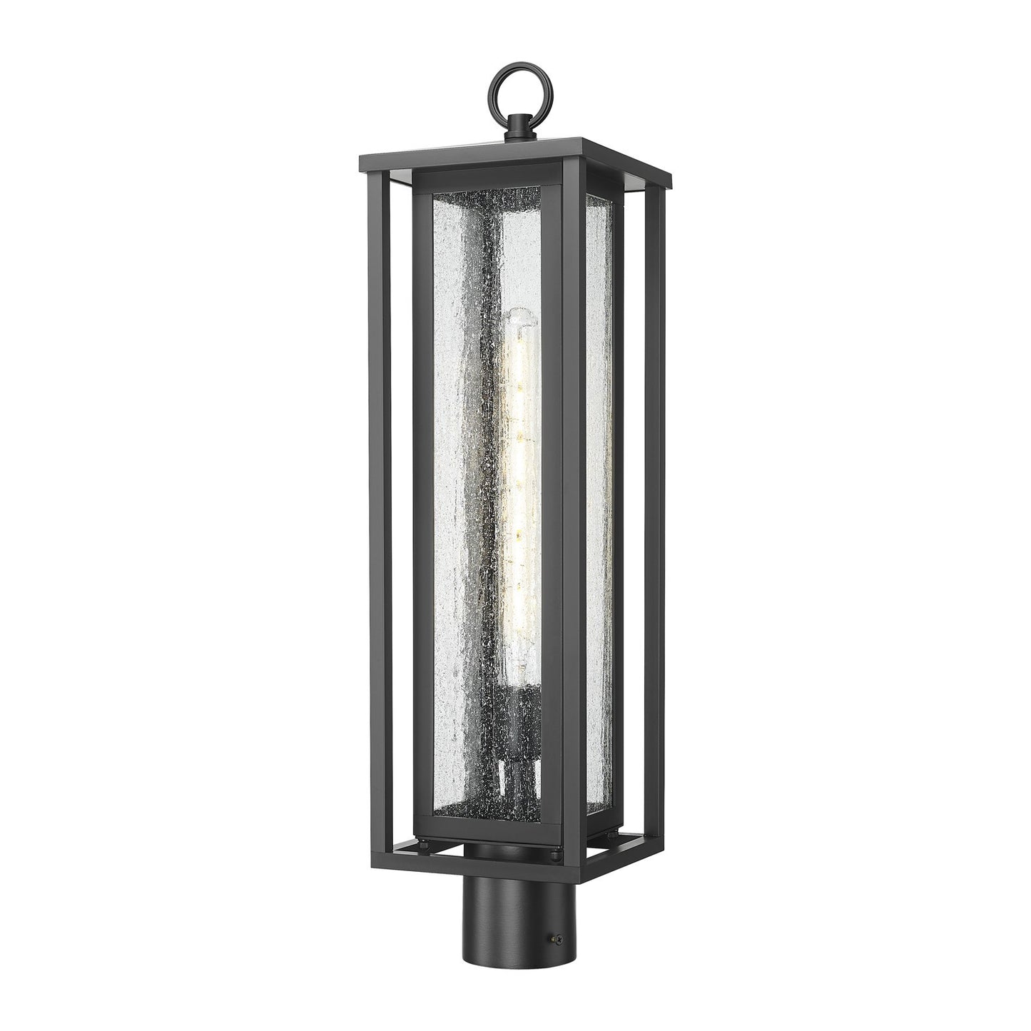 Innovations Ashland 7in 1-Light Post Lantern | Contemporary Matte Black and Seedy Glass | Driveway & Garden Path | Model 9950-1PLT-BK-25-SDY
