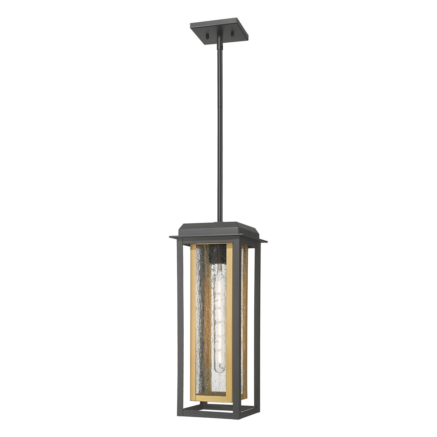 Innovations Mansfield 19in 1-Light Pendant | Contemporary Matte Black Aluminum and Seedy Glass with Brass Accent | Covered | Model 9951-1H-BK-19-CG-BR-SDY