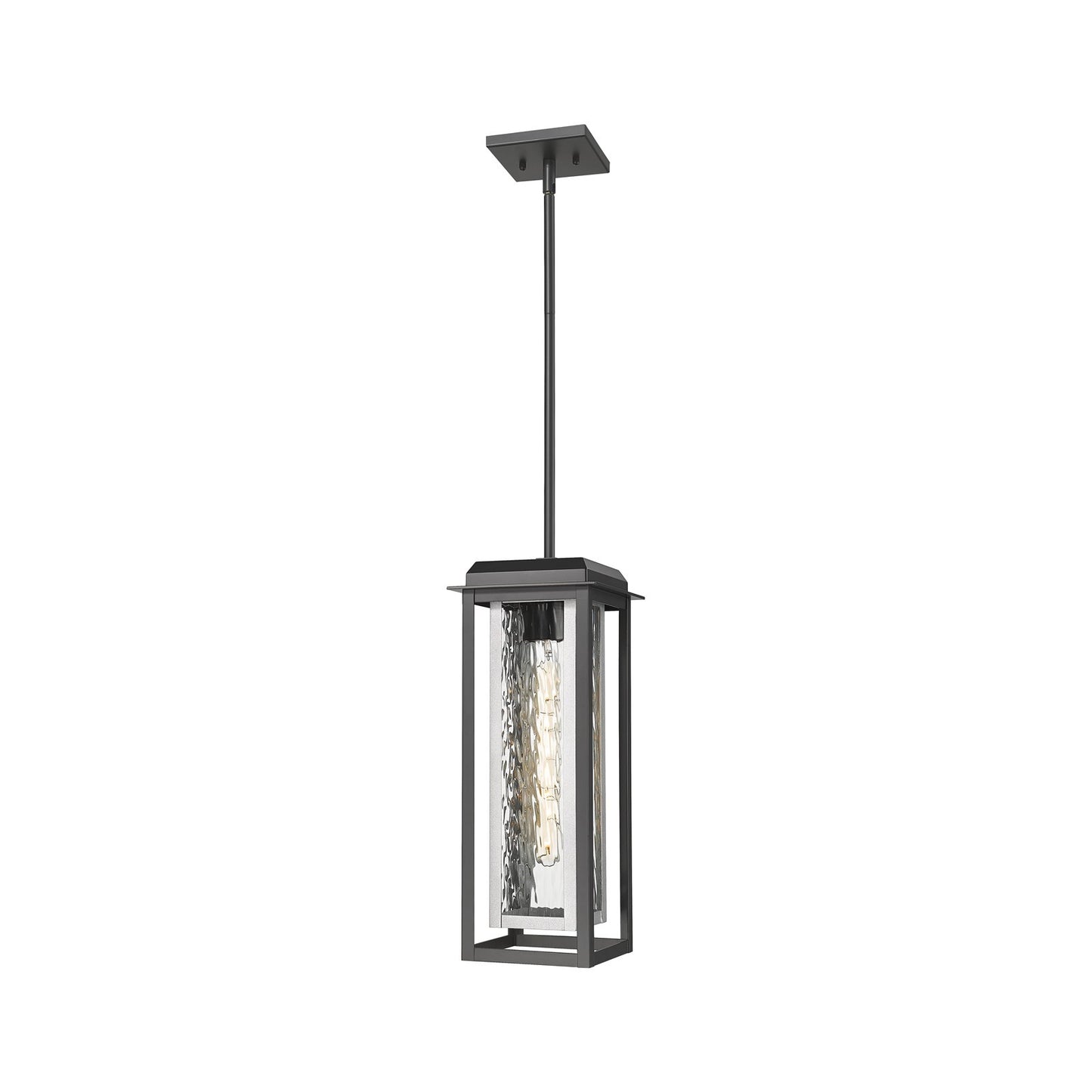 Innovations Mansfield 19in 1-Light Pendant | Industrial Matte Black Aluminum and Silver Inner Cage Water Glass | Covered | Model 9951-1H-BK-19-CG-SV-WG