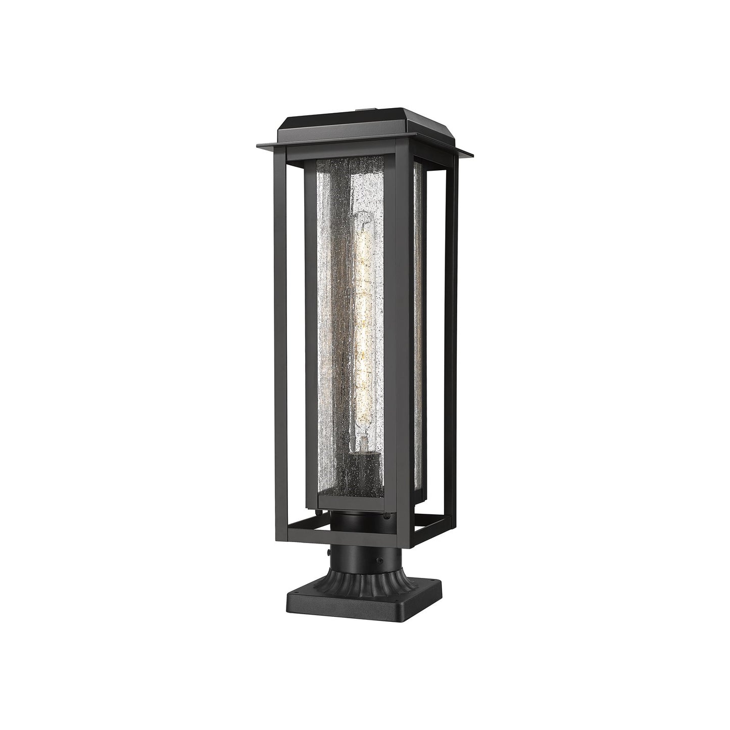 Innovations Mansfield 20in 1-Light Post Light | Contemporary Matte Black Aluminum and Seedy Glass | Outdoor Entryway & | Model 9951-1PLT-BK-20-CG-BK-SDY