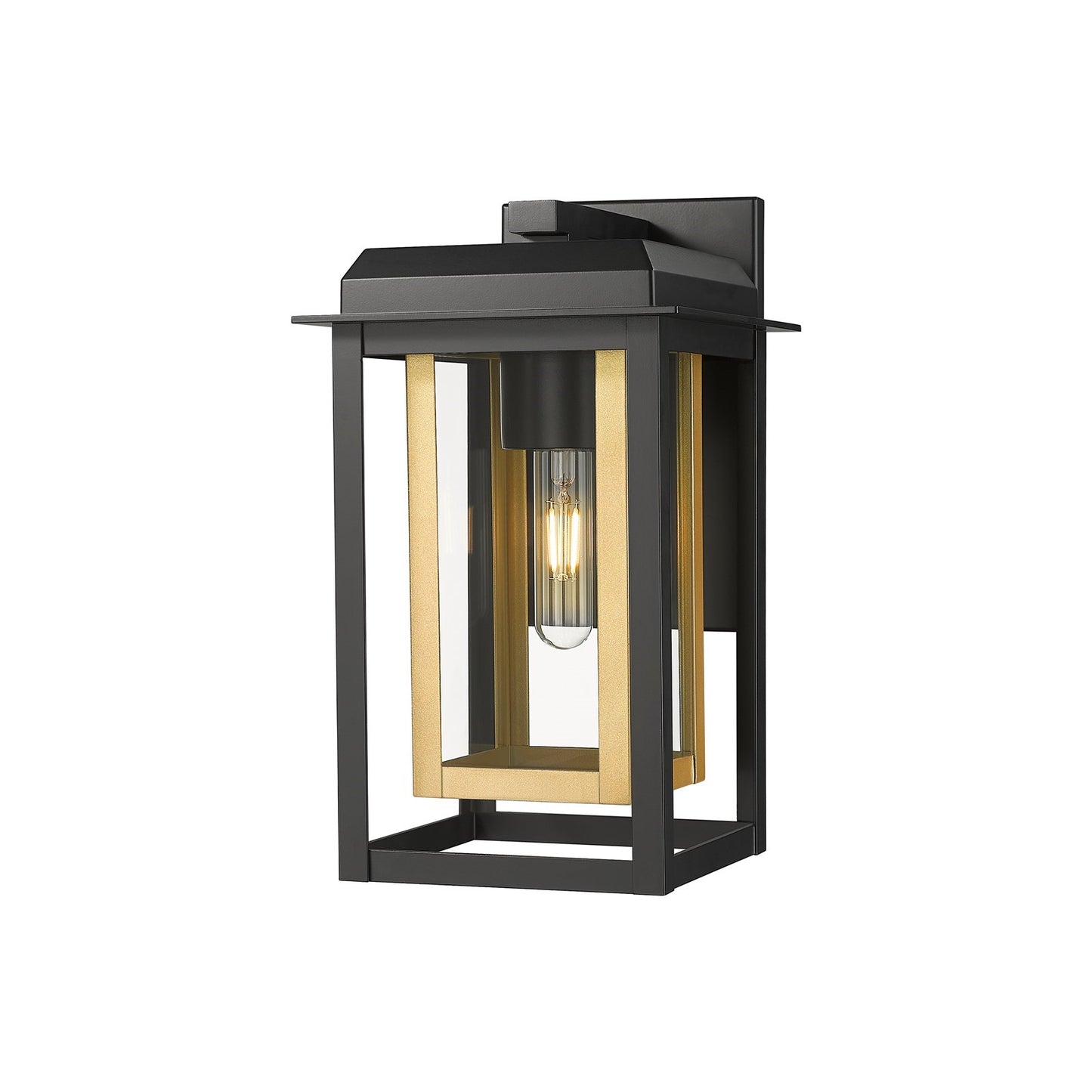 Innovations Mansfield 13in 1-Light Wall Sconce | Contemporary Matte Black Aluminum and Brass Inner Cage with Clear Glass | Model 9951-1W-BK-13-CG-BR-CL