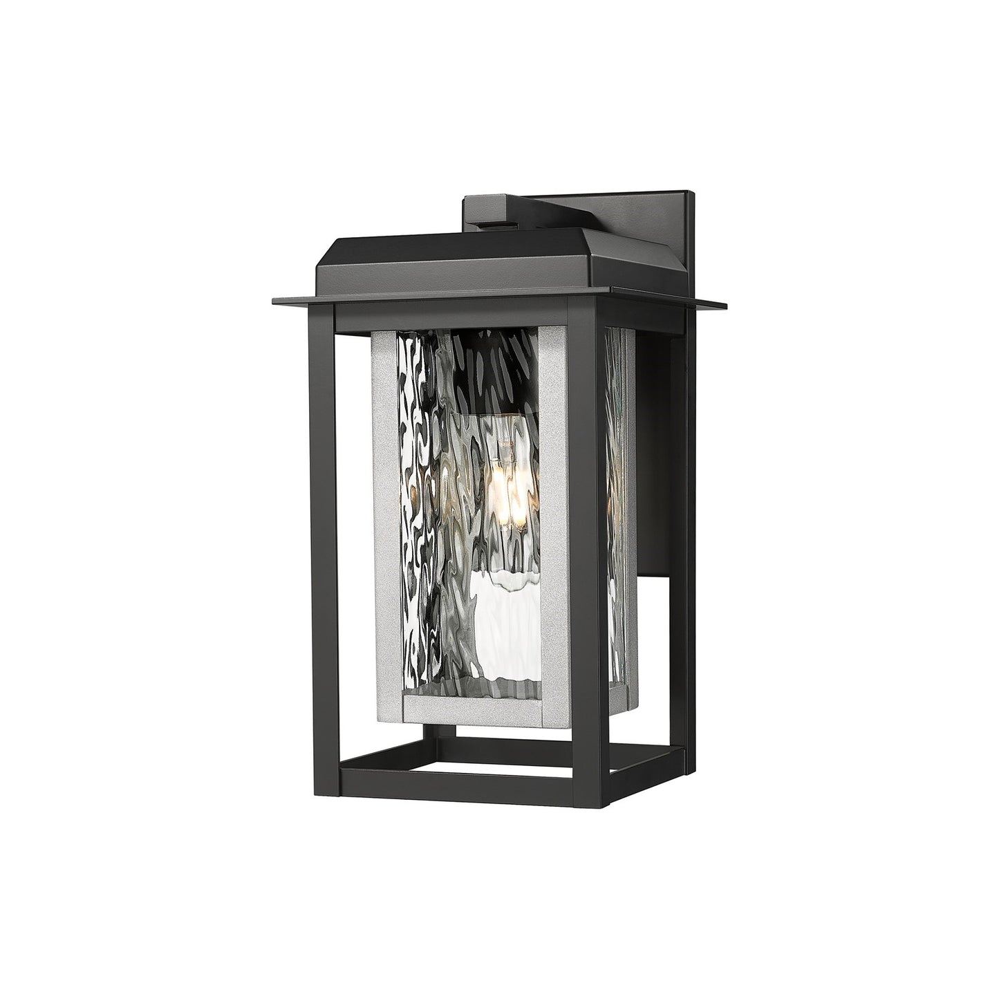 Innovations Mansfield 13in 1-Light Wall Sconce | Contemporary Matte Black Aluminum and Silver Inner Cage with Water Glass | Model 9951-1W-BK-13-CG-SV-WG