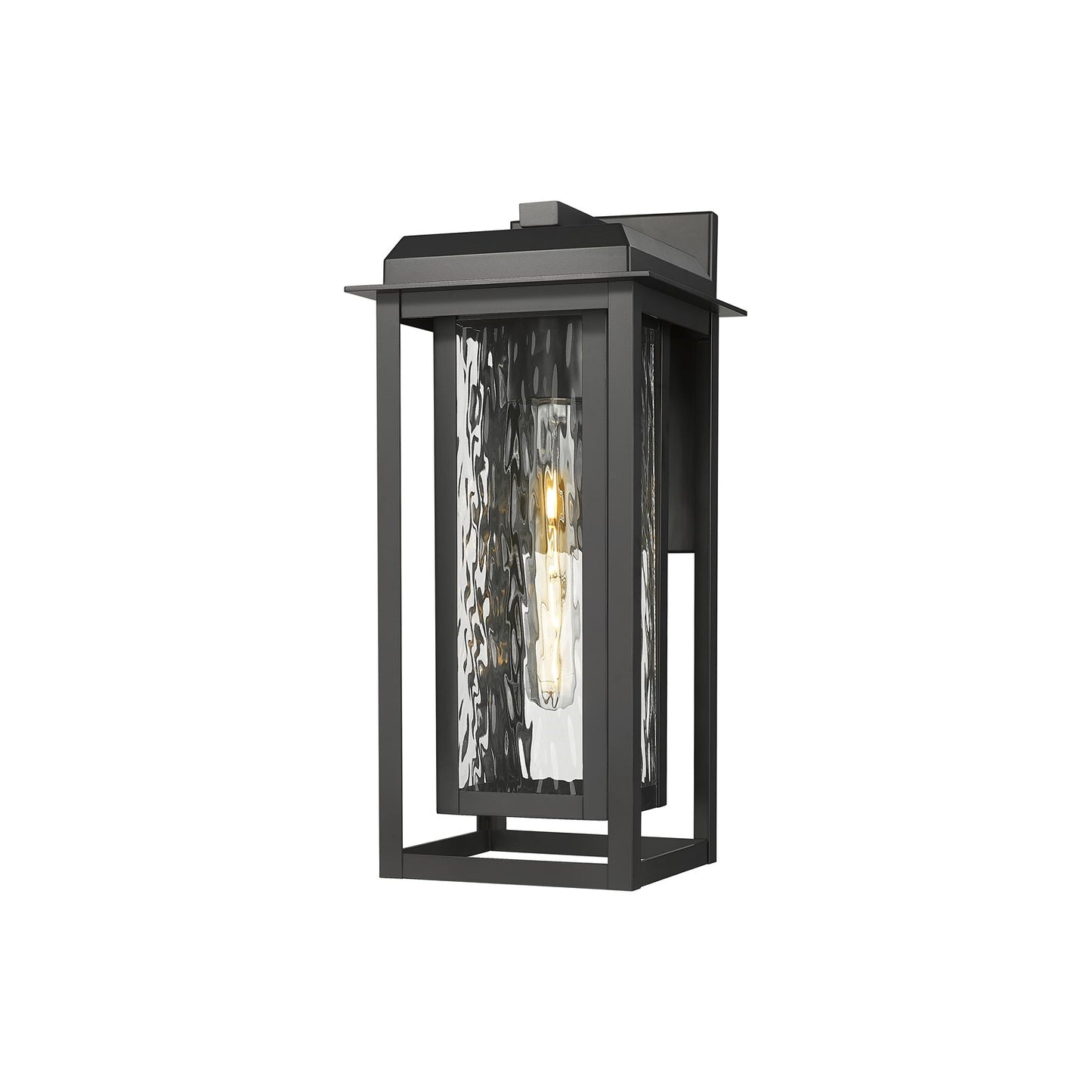Innovations Mansfield 1-Light 7.5in Outdoor Wall Sconce | Contemporary Matte Black Aluminum and Water Glass | Covered Patio | Model 9951-1W-BK-16-CG-BK-WG