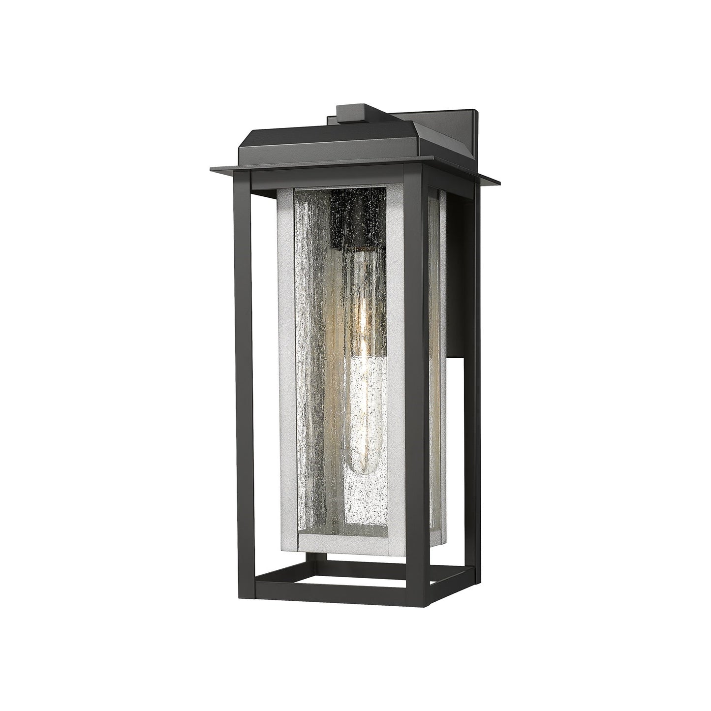 Innovations Mansfield 16.5in 1-Light Wall Sconce | Contemporary Matte Black Aluminum and Silver Inner Seedy Glass | Model 9951-1W-BK-16-CG-SV-SDY