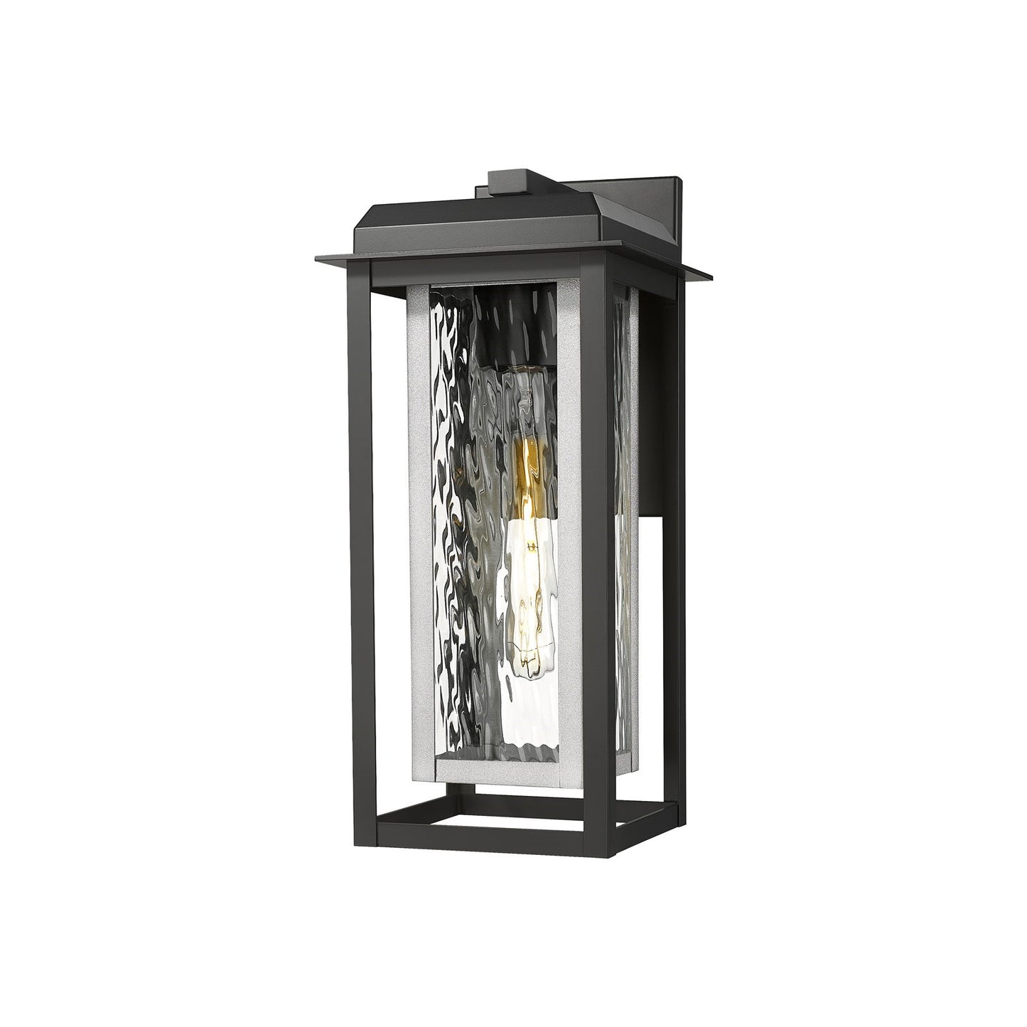 Innovations Mansfield 16.5in 1-Light Wall Sconce | Contemporary Matte Black Aluminum and Silver Inner Water Glass | Covered | Model 9951-1W-BK-16-CG-SV-WG