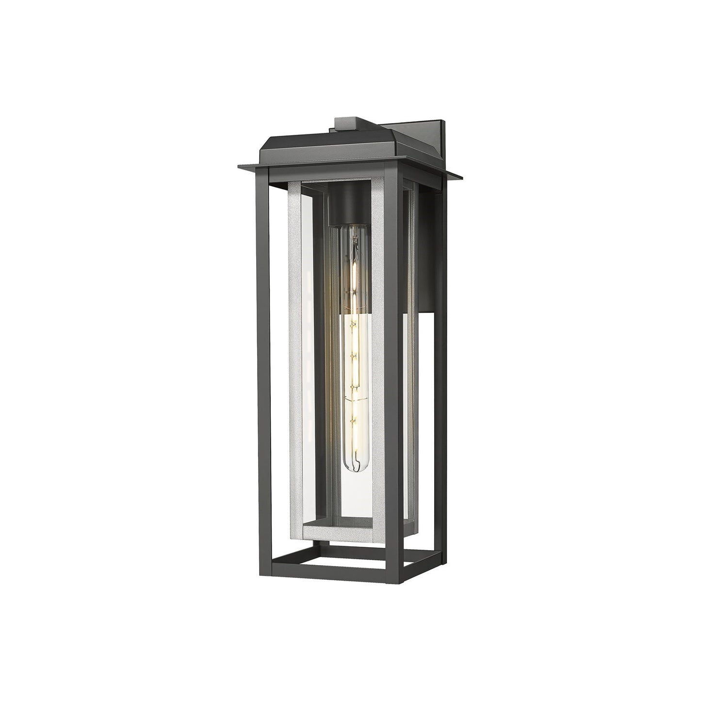 Innovations Mansfield 20in 1-Light Wall Sconce | Contemporary Matte Black Aluminum and Silver Inner Cage Clear Glass | Model 9951-1W-BK-20-CG-SV-CL