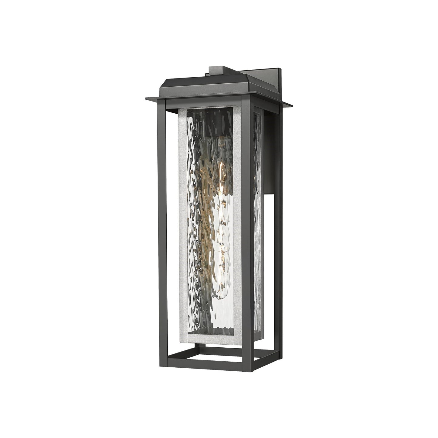 Innovations Mansfield 20in 1-Light Wall Sconce | Contemporary Matte Black Aluminum and Silver Inner Cage Water Glass | Model 9951-1W-BK-20-CG-SV-WG