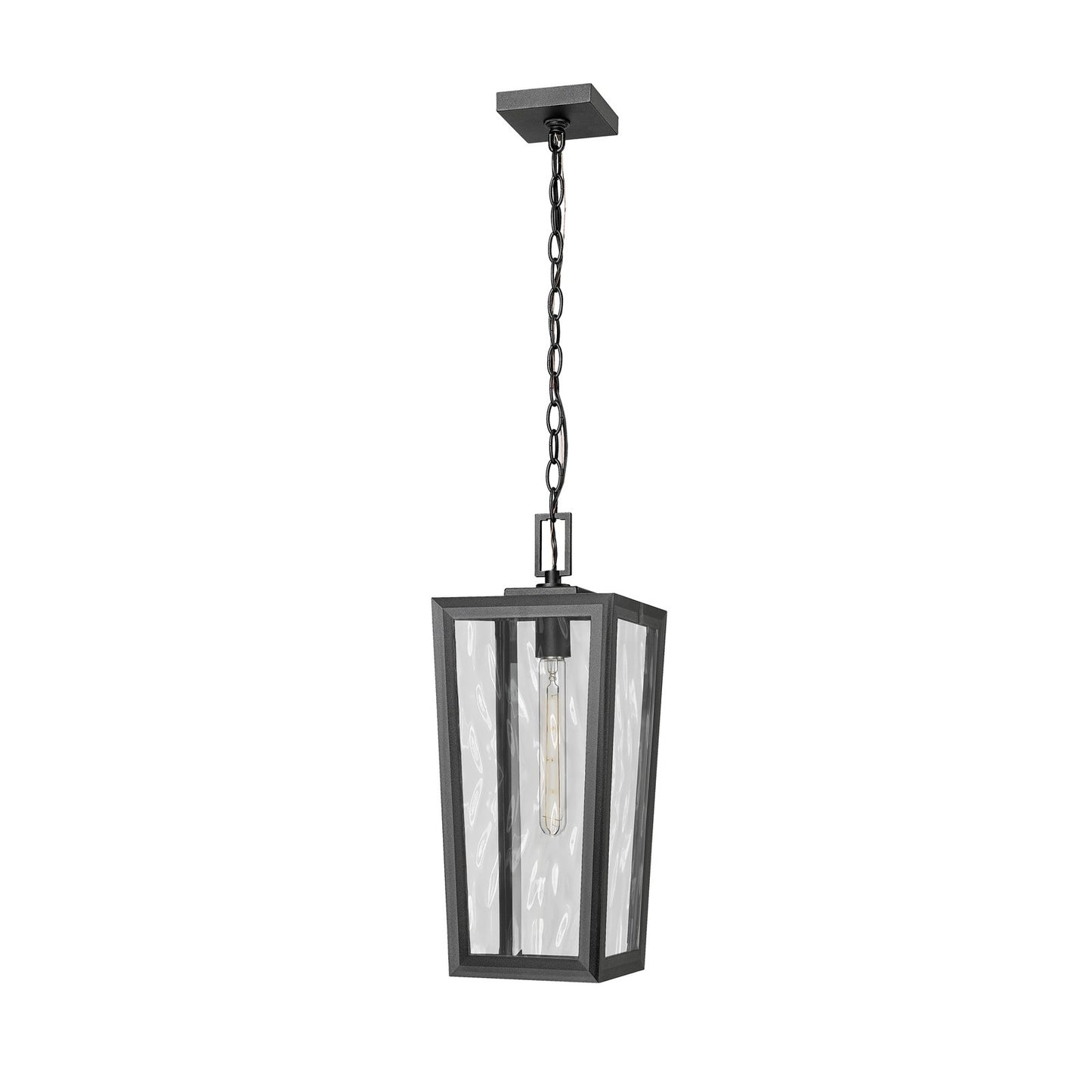 Innovations Madison 8in 1-Light Pendant | Coastal Matte Black Aluminum and Waterglass Glass | Covered Porch & Entryway | Model 9952-1H-BK-20-WG