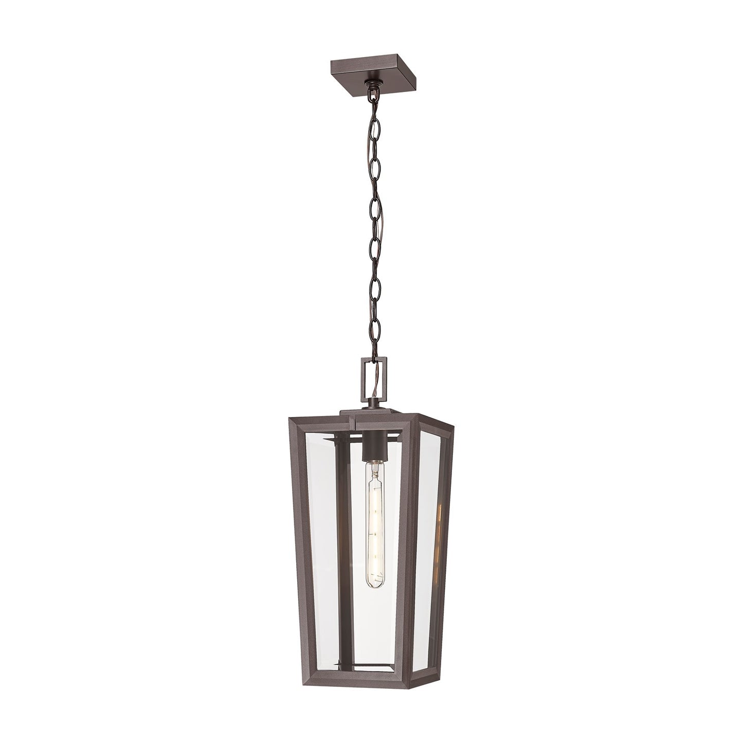 Innovations Madison 8in 1-Light Pendant | Coastal Bronze Aluminum and Clear Glass | Covered Porch & Entryway | 8 x 8 x 19.62 in | Model 9952-1H-BZ-20-CL
