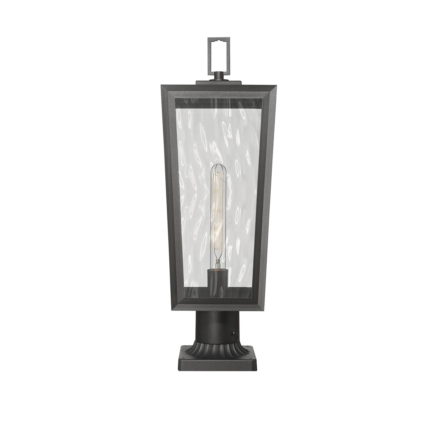Innovations Madison 8in 1-Light Post Lantern | Coastal Matte Black Aluminum and Waterglass | Outdoor Entryway & Walkway | Model 9952-1PLT-BK-23-WG