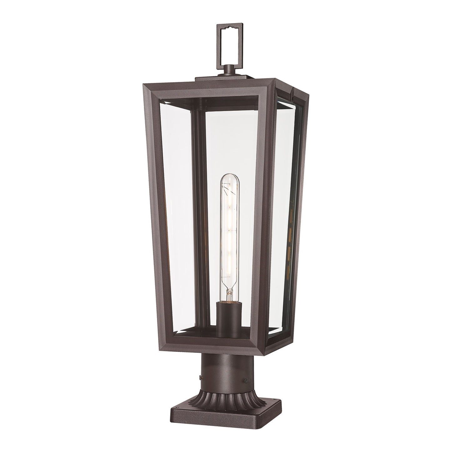 Innovations Madison 8in 1-Light Post Lantern | Coastal Bronze Aluminum and Clear Beveled Glass | Outdoor Entryway & Walkway | Model 9952-1PLT-BZ-23-CL