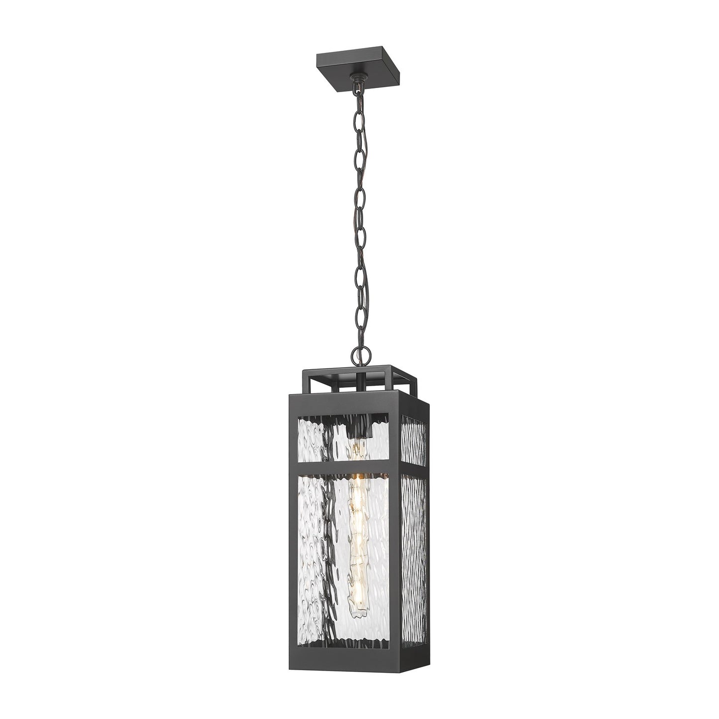 Innovations Ridgeway 7in 1-Light Pendant | Contemporary Matte Black Aluminum and Water Glass | Covered Patios & Entryways | Model 9953-1H-BK-20-WG