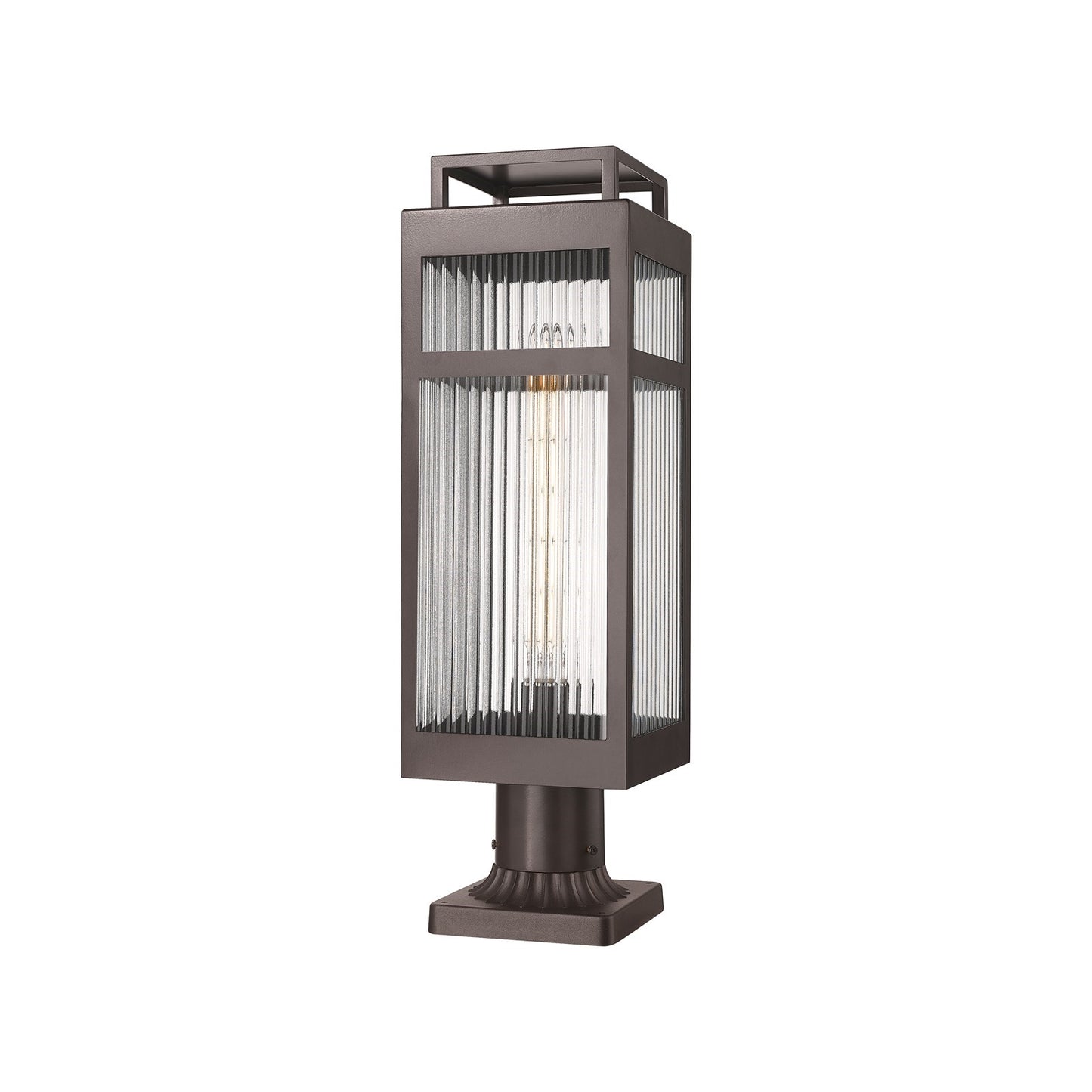 Innovations Ridgeway 7in 1-Light Post Lantern | Contemporary Bronze Aluminum and Striped Clear Glass | Outdoor Pathway & | Model 9953-1PLT-BZ-20-SCL
