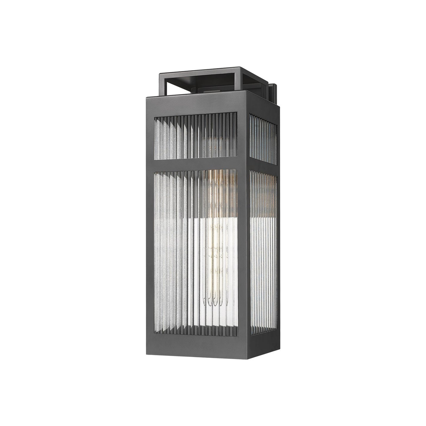 Innovations Ridgeway 18in 1-Light Wall Sconce | Modern Matte Black Aluminum and Striped Clear Glass | Covered Patios & Entryways | Model 9953-1W-BK-18-SCL