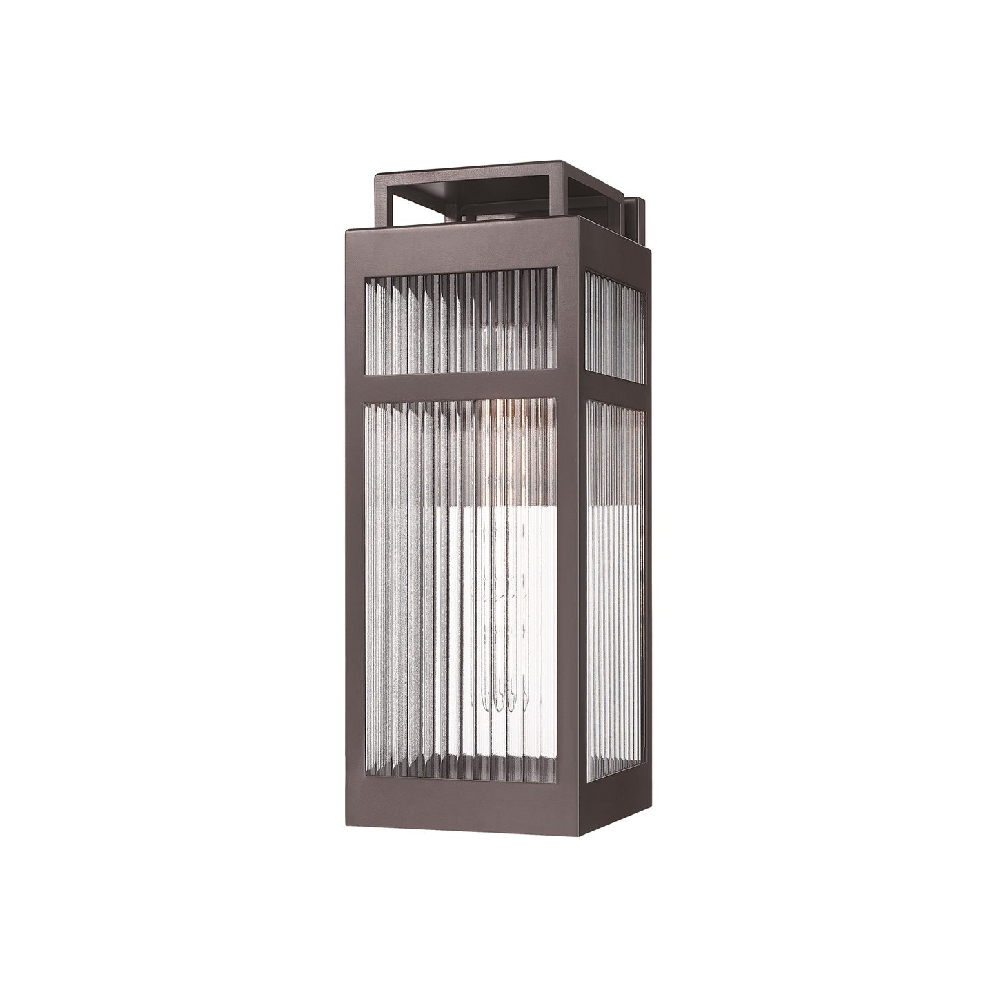Innovations Ridgeway 18in 1-Light Outdoor Wall Sconce | Modern Bronze Aluminum and Striped Clear Glass | Covered Patio & | Model 9953-1W-BZ-18-SCL