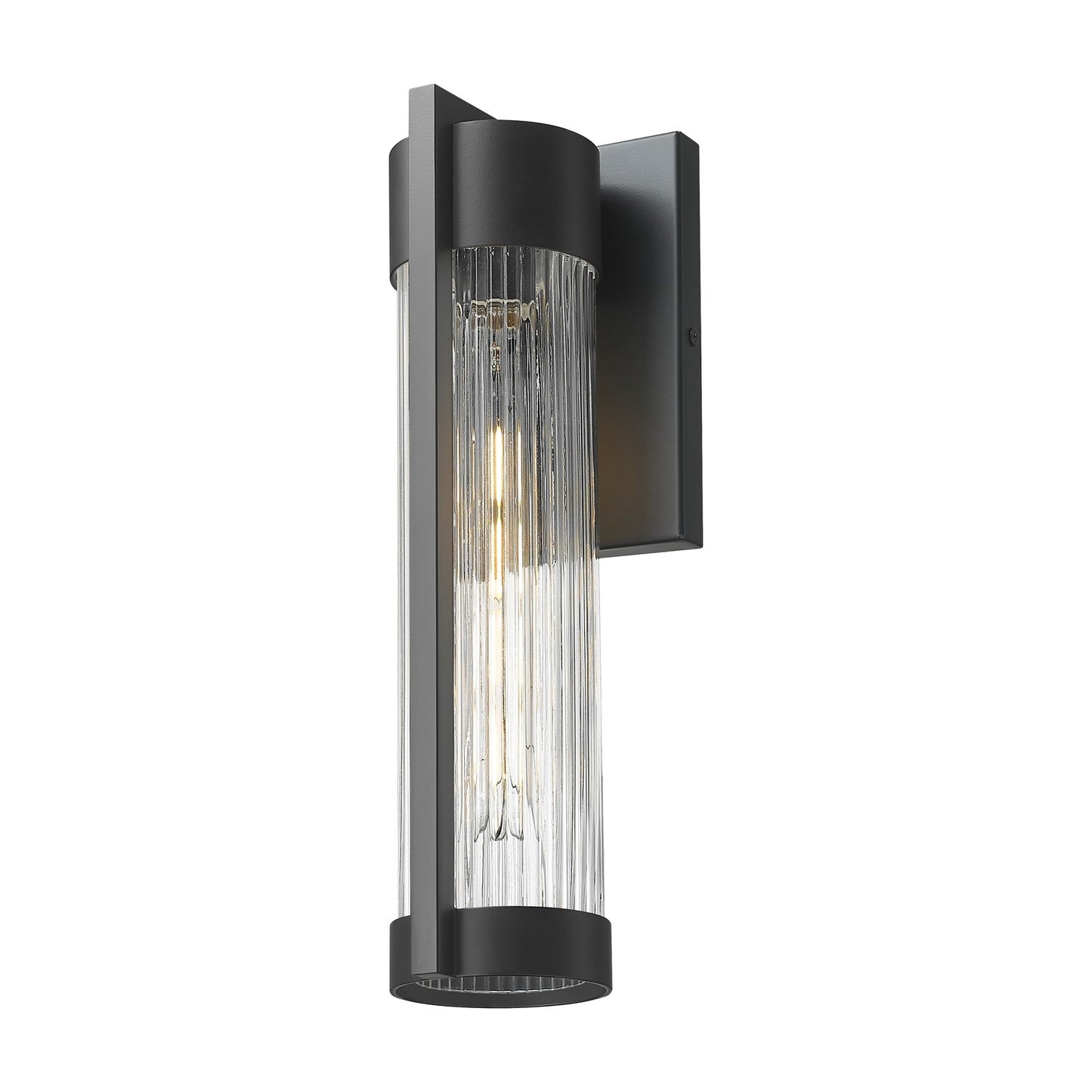 Innovations Stratford 13in 1-Light Wall Sconce | Contemporary Matte Black Aluminum and Striped Clear Glass | Covered Patios & | Model 9954-1W-BK-13-SCL