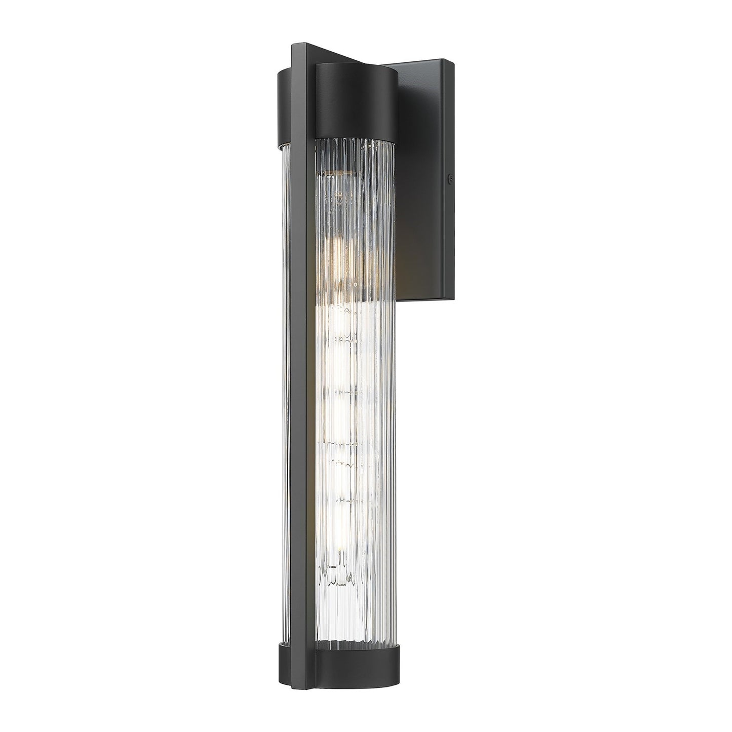 Innovations Stratford 16in 1-Light Wall Sconce | Modern Matte Black Aluminum and Clear Ribbed Glass | Covered Patios & Entryways | Model 9954-1W-BK-16-SCL