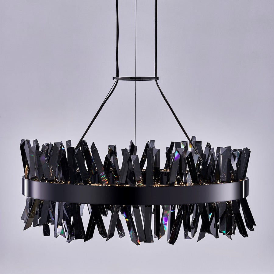 Kalco Glacier 1 Light 32" Pendant, Smoked Firenze/Black Nickel