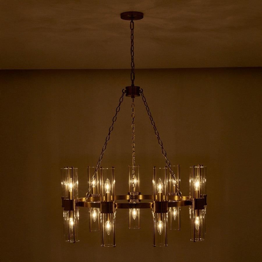 Kalco Lighting Duet 18 Light Chandelier, Vintage Brass