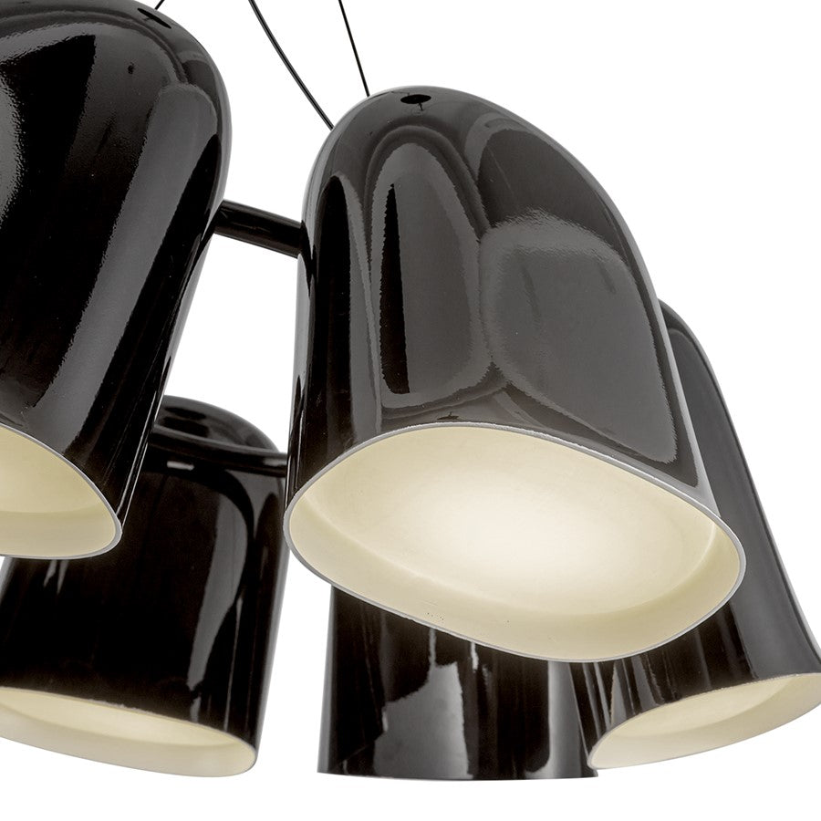 Kuzco Bell 20" LED Chandelier, Glossy Black/Steel Shade