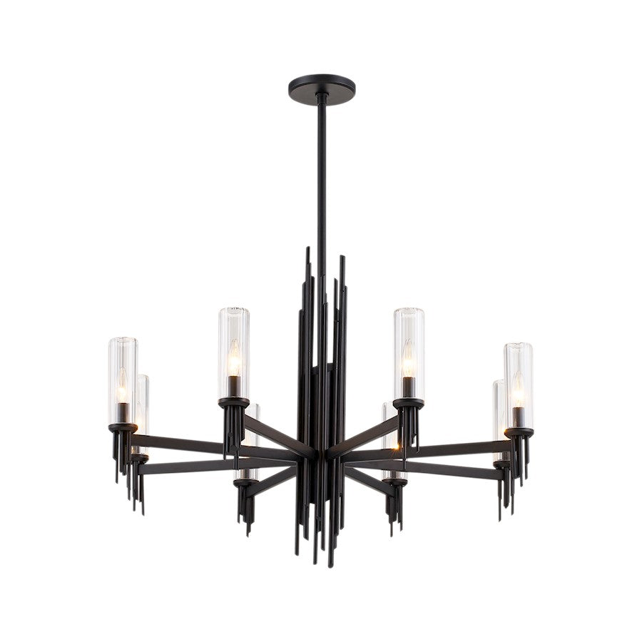 Alora Torres 8 Light 36" Chandelier, Clear Ribbed/Black/Clear - CH335836MBCR