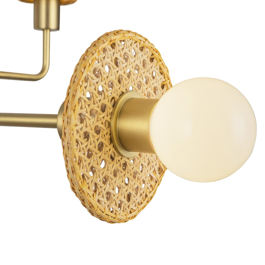 Kuzco Piper 38" Socket Chandelier, Brushed Gold/Rattan Shade