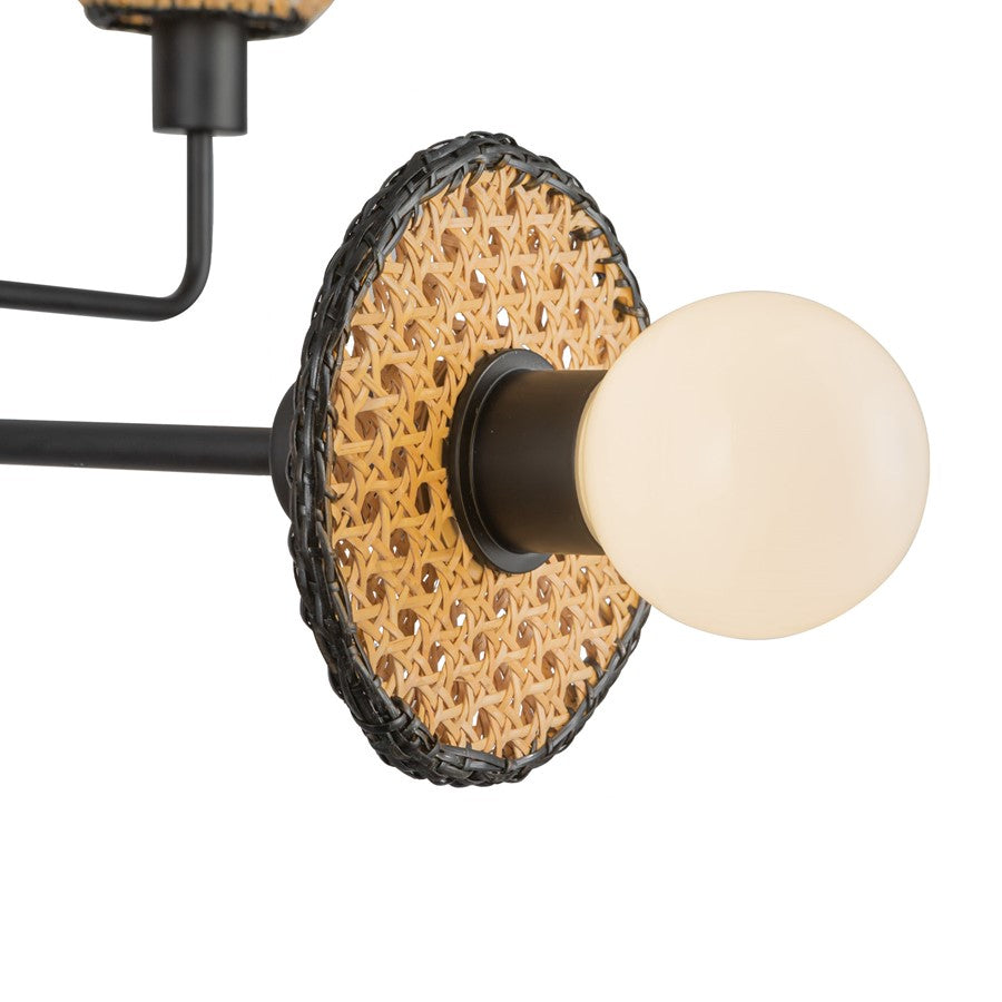Kuzco Piper 38" Socket Chandelier, Matte Black/Rattan Shade
