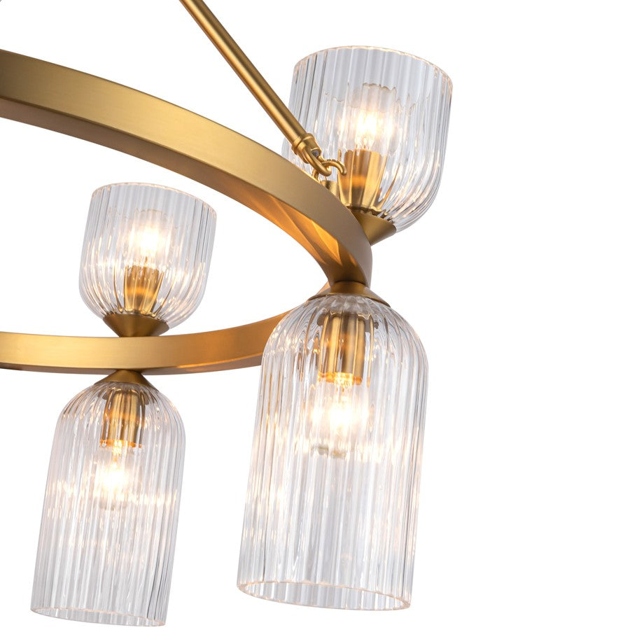 Kuzco Nelly 26" Socket Chandelier, Gold/Clear Ribbed Glass