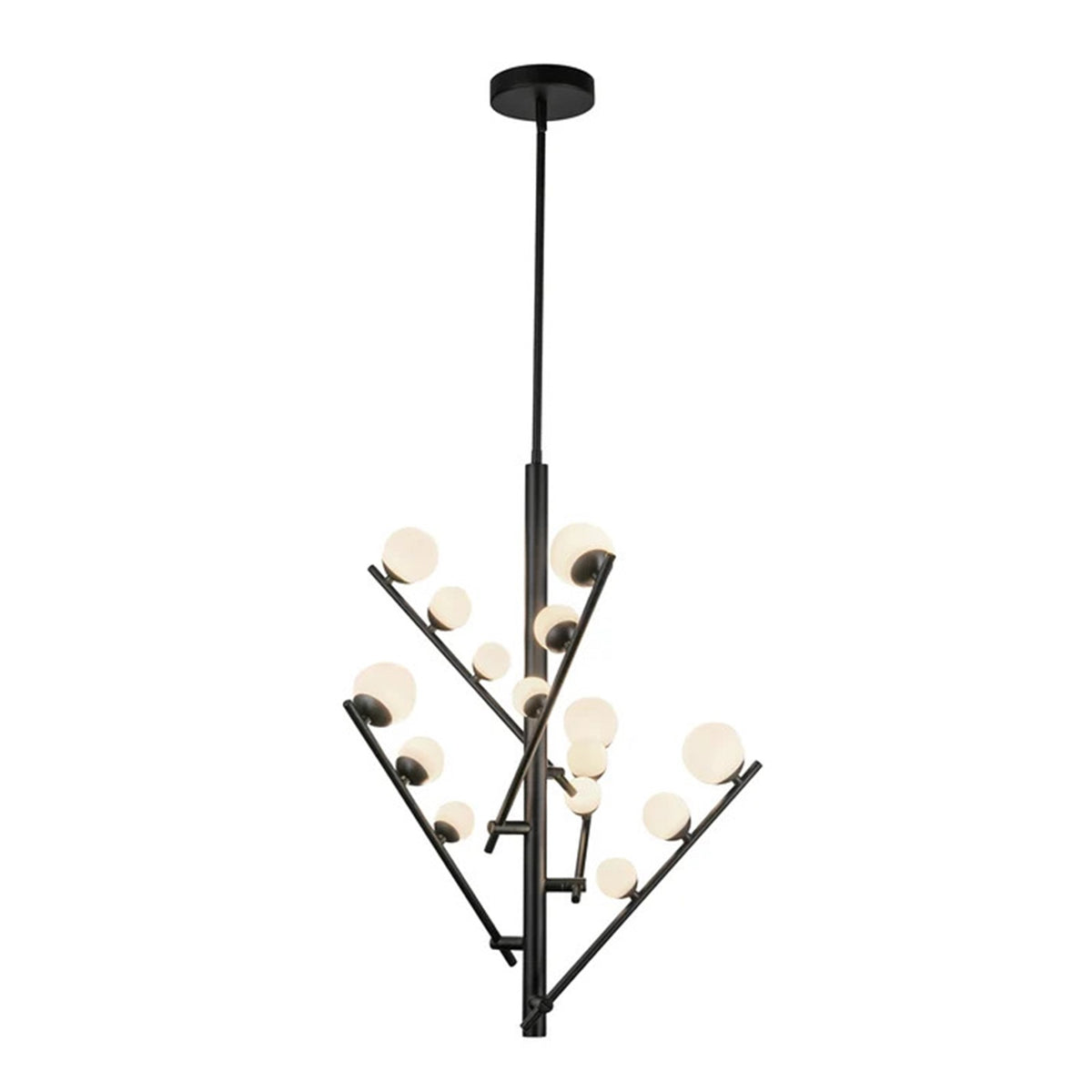 Kuzco Juniper 18in 5-Light LED Chandelier | Modern Black and Opal Glass | Dining Room & Living Room | 30 x 18 in | Model CH55530-BK-OP