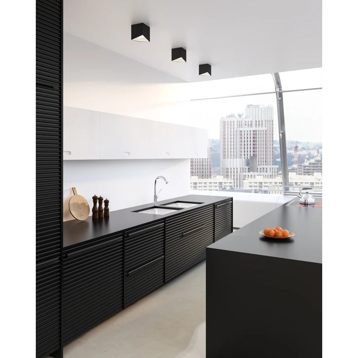 Kuzco Cubix 5in LED Flush Mount | Modern Black/White Aluminum and White Acrylic | Bathroom & Kitchen | 5.62 x 5.62 x 6 in | Model FM31205-BK-WH