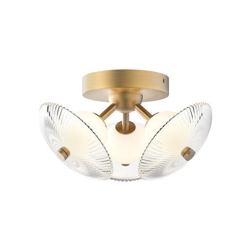 Alora Mood Hera 12" LED Flush Mount, Gold/Clear Ribbed/Opal Ball - FM417604BGCR
