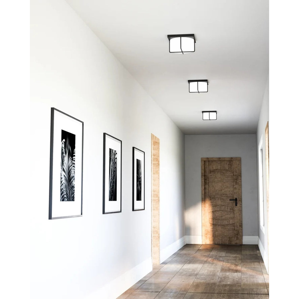 Kuzco Regalo 10in LED Flush Mount | Modern Black Aluminum/Steel and Opal Glass | Kitchen & Hallway Ceiling Light | 1020lm 3000K | Model FM45910-BK-OP