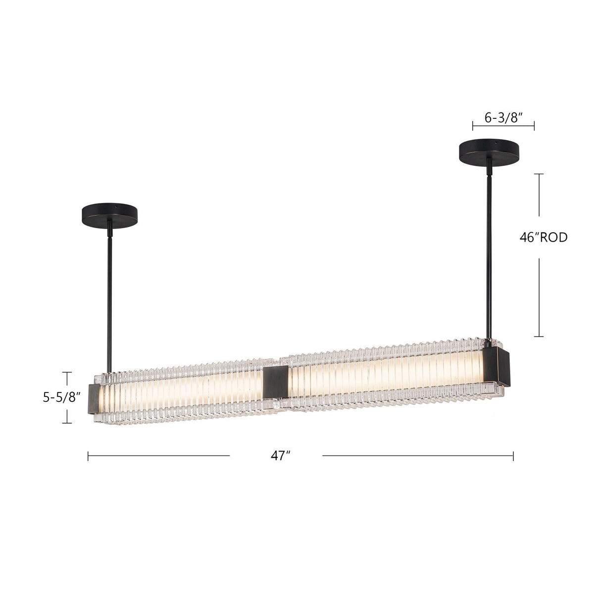 Kuzco Alai 47in 1-Light Linear Pendant | Vintage Brass Steel and Clear Ribbed Glass | Kitchen Island & Dining Room | 2570lm | Model LP374247VBCR-UNV