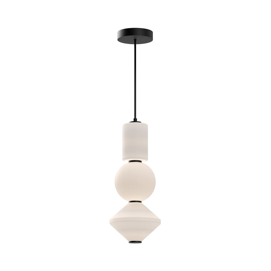 Alora Mood Bijou 8" LED Pendant, Black/Opal Glass/Opal Glass