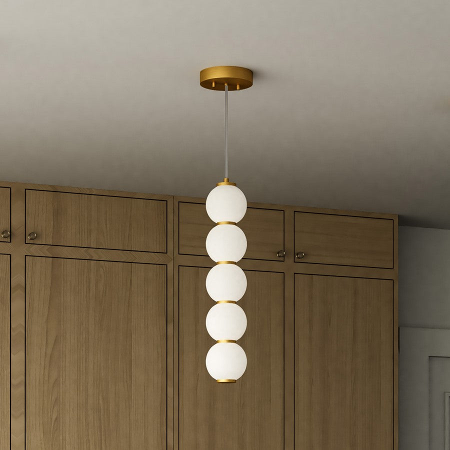 Alora Mood Bijou 5" LED Pendant, Aged Gold/Opal/Opal