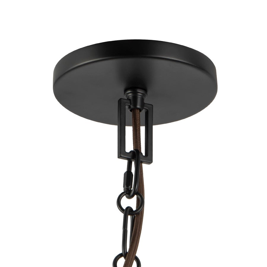 Kuzco Scout 13" Black Pendant, Matte Black/Green Linen