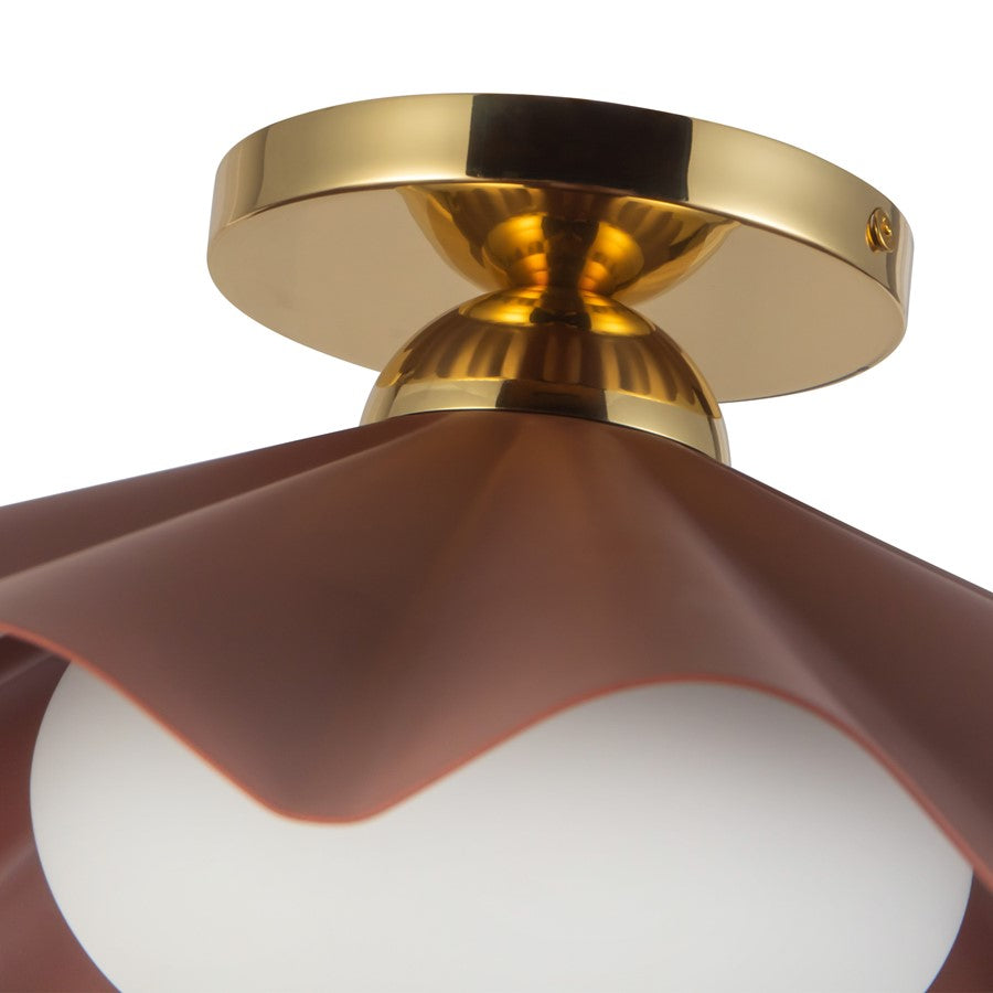 Kuzco Furrow 16" Red Semi-Flush Mount, Burgundy