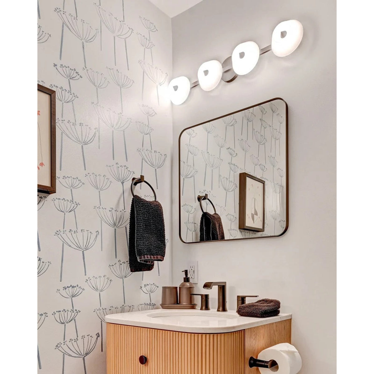 Kuzco Holt 30in 34W LED Vanity Light | Modern Black Steel and Glossy Opal Glass | Bathroom Vanity & Dressing Room | Model VL45730-BK-GO